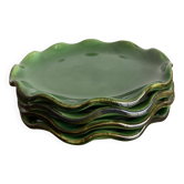 Set of 4 wavy glazed earthenware plates by Milon from Dieulefit 1970.