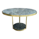 Round dining table with green marble and solid brass.