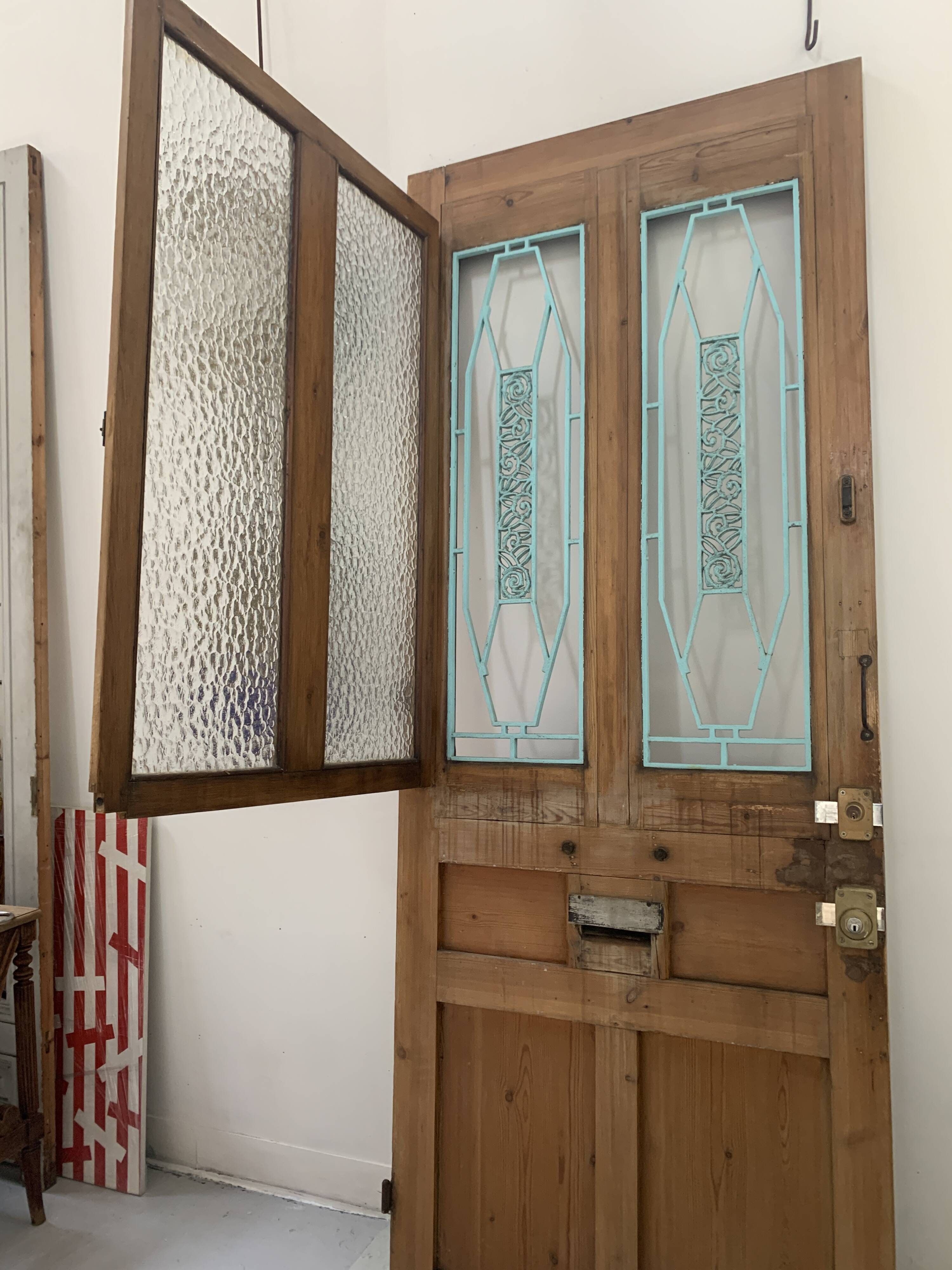 Art Deco style entrance door in solid wood, 20th century