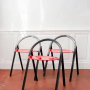 Vintage Clio chairs by Giorgio Cattelan for Cidue, black metal and wood.