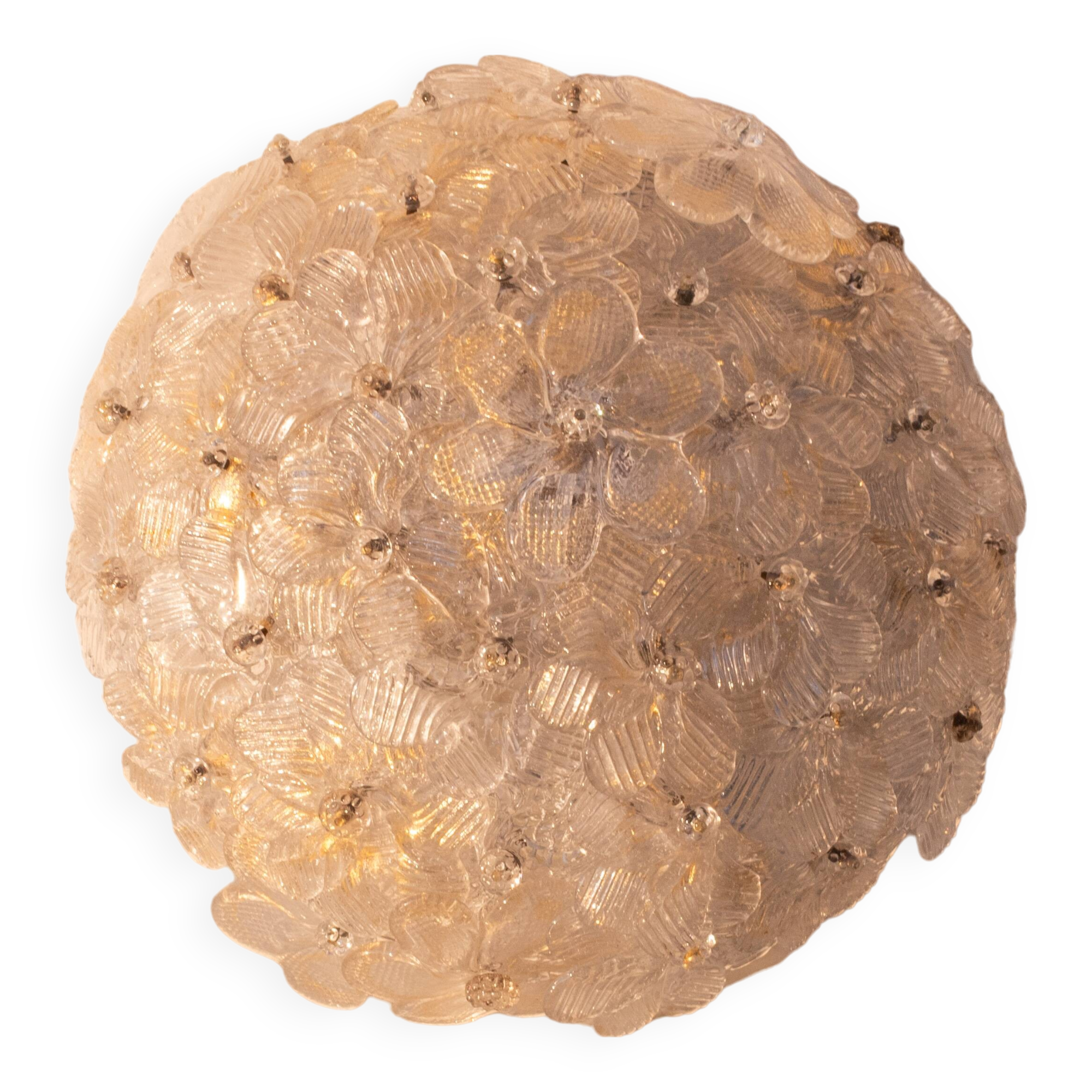 Murano Ceiling Light Gold and Traspare Flower by Seguso for Venini, Italy, 1960s