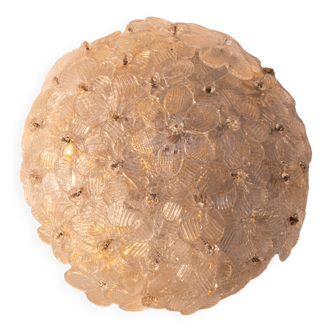 Murano Ceiling Light Gold and Traspare Flower by Seguso for Venini, Italy, 1960s