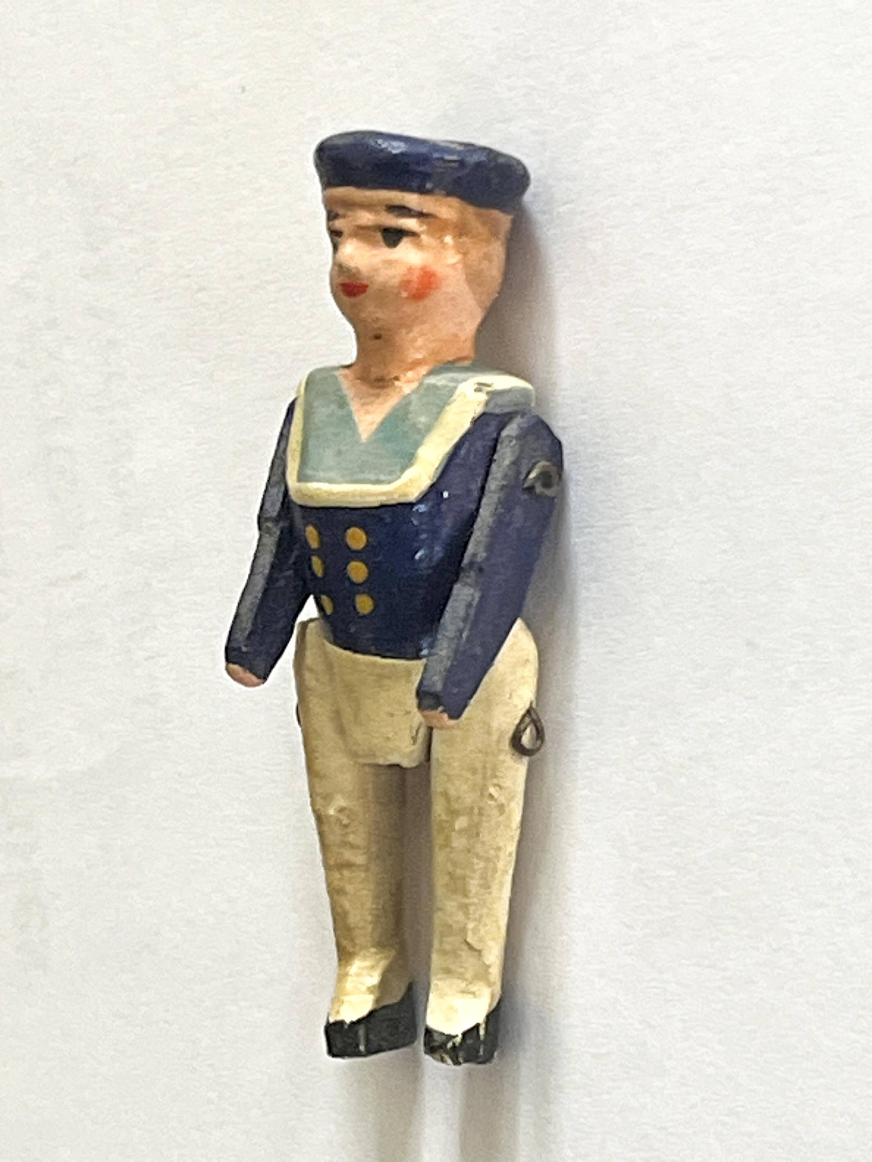 Painted wooden character, French brand Radiguet, vintage toy.