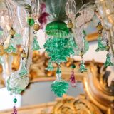 Lustre vénitien en verre de Murano vert coloré