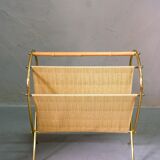 Mid-Century Modern Brass and Bamboo Magazine Rack, Austria 1950s