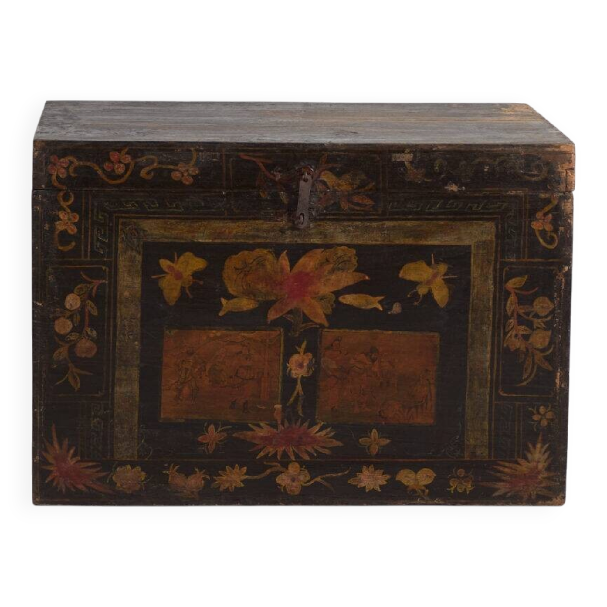Antique painted wooden chest – Polychrome Chinese dowry chest – circa 1880–1920