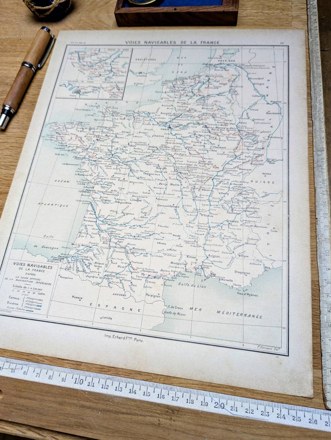 Carte des voies navigables de France, originale imprimée en 1896.