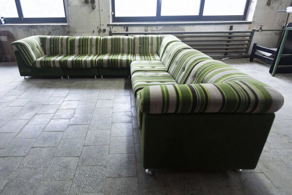 Grand canapé modulable/sectionnel 7 pièces en tissu rayé, Allemagne, années 70