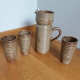Stoneware pitcher and 3 glasses service