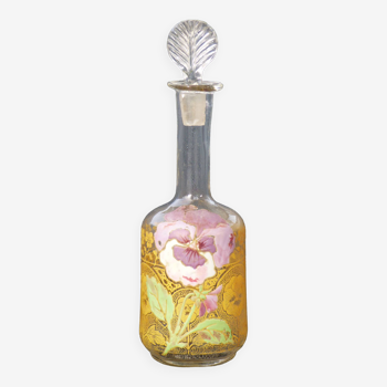 LEGRAS carafe, enamelled with pansy flower.