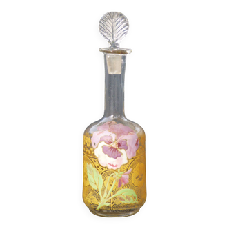 LEGRAS carafe, enamelled with pansy flower.