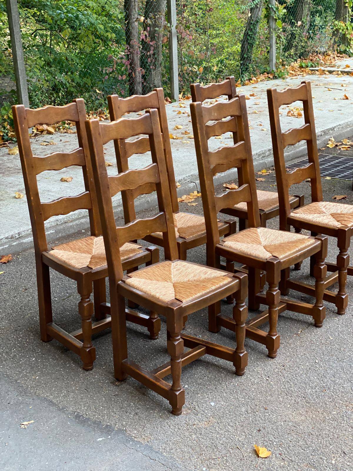 6 chaises à manger bois massif chêne moyen paillées 110cm