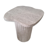 Alpha irregular side table in natural travertine - ribbed foot - L: 40 / H: 50cm