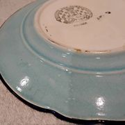 Longwy enamel plate with cartouche of 2 birds and apple blossoms, d188