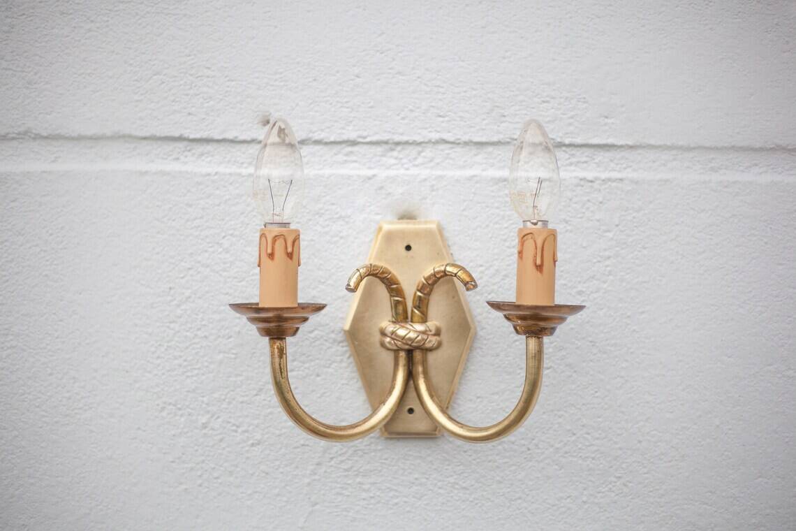 2-arm wall light, wall lamp, vintage knot wall light, brass wall light, interior decor, 70's