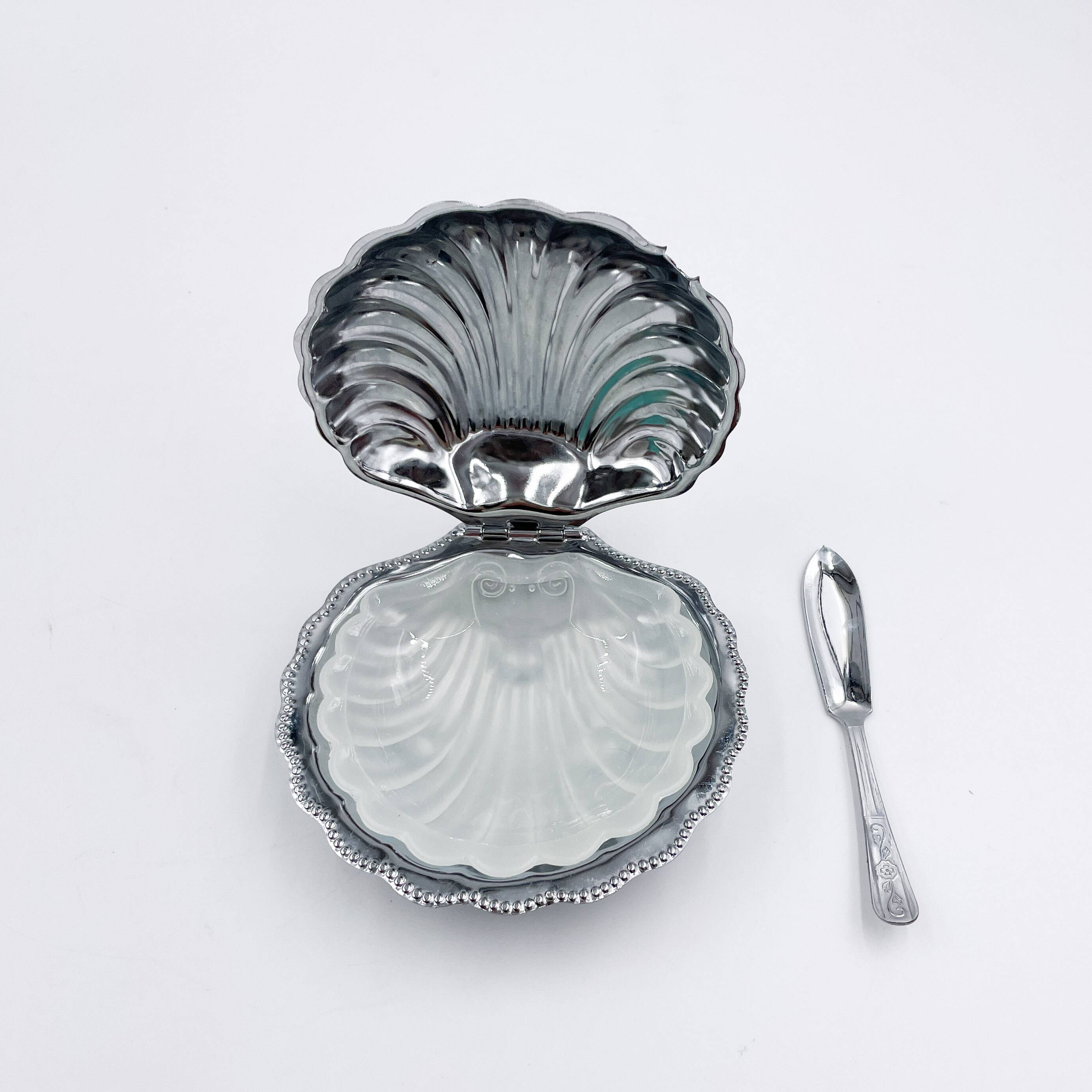 Chrome scallop butter dish from the 70s