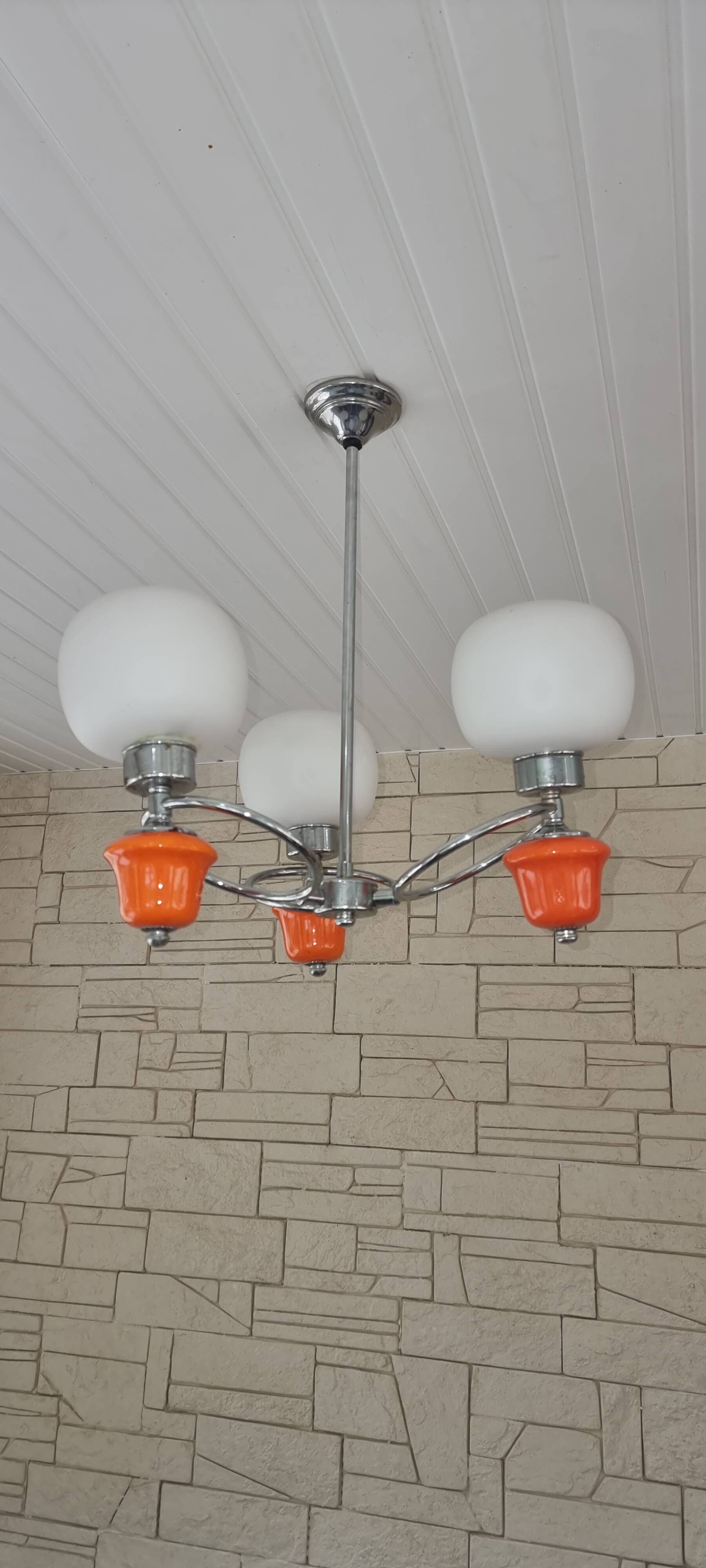 Space Age chrome and ceramic chandelier from the 70s