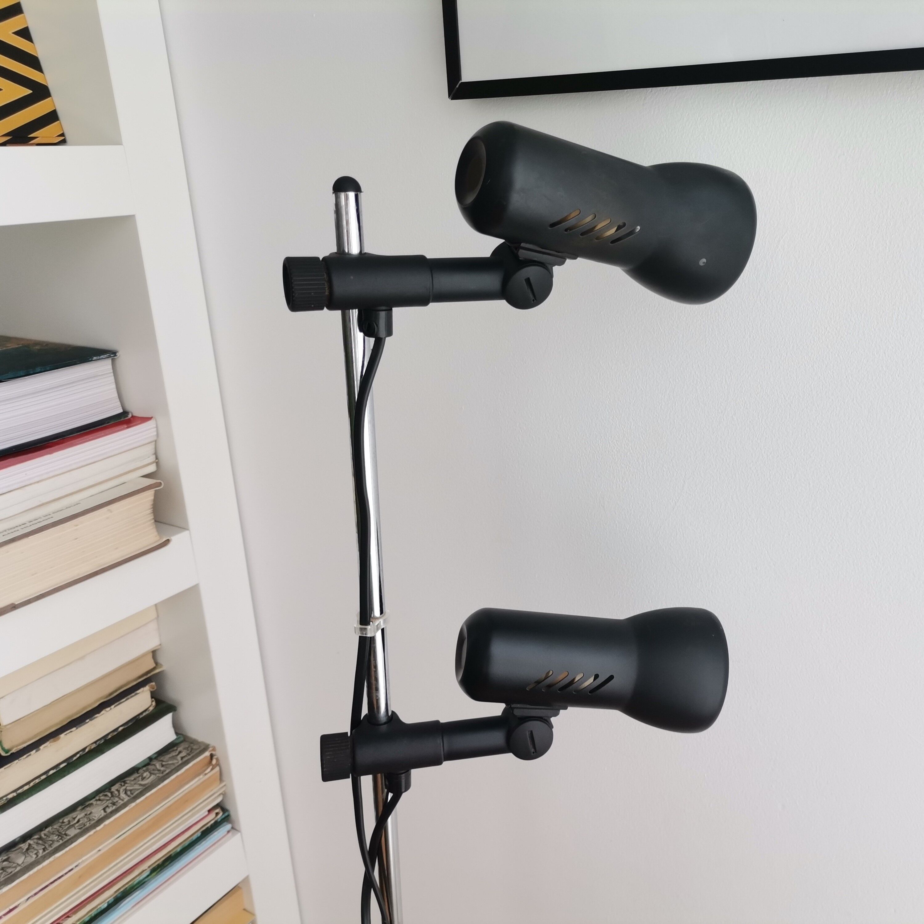 Mid century modern black metal floor lamp with 2 spot lights