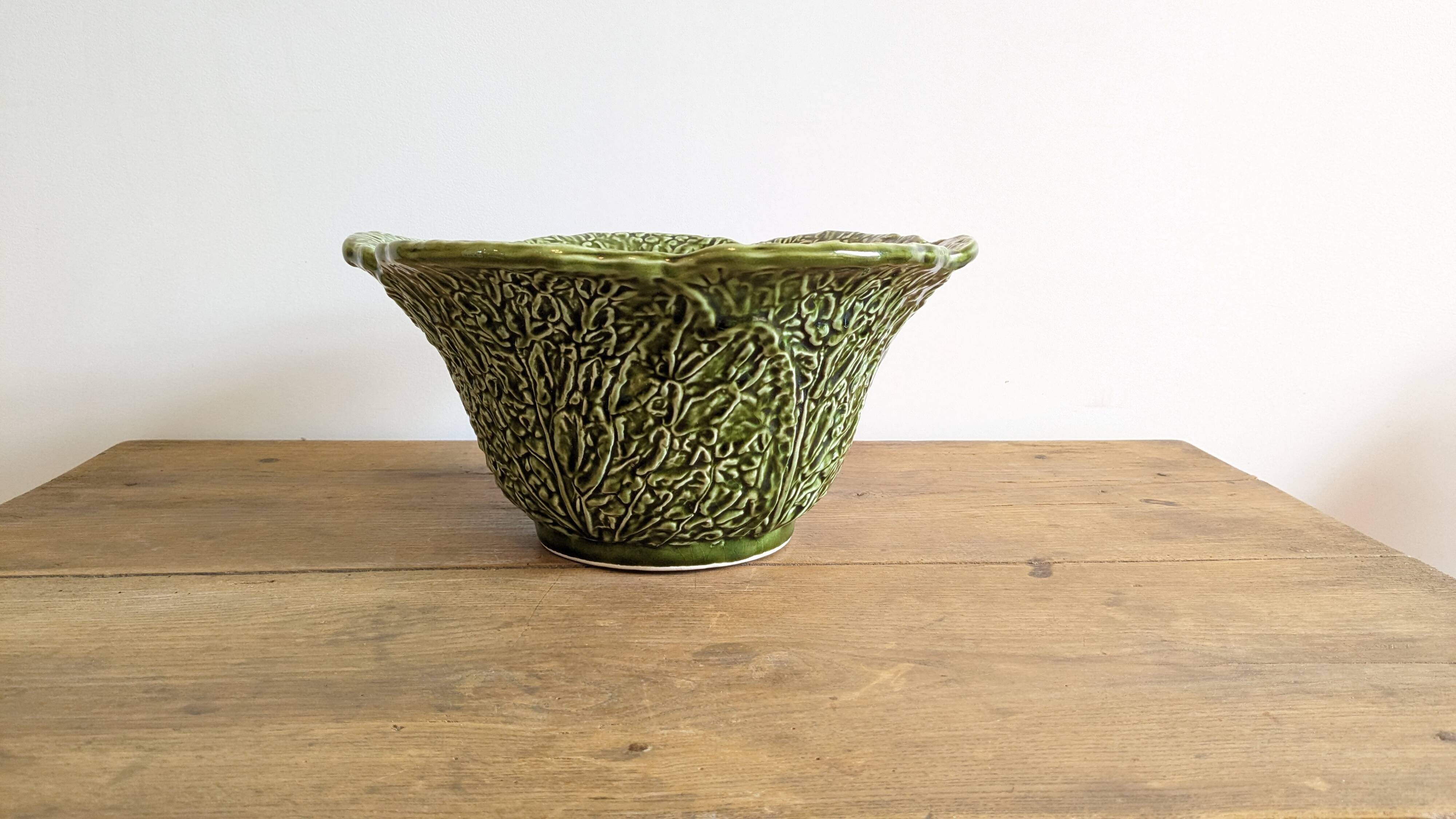 Saladier vintage chou vert en barbotine