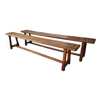 Paire de bancs de ferme en chêne