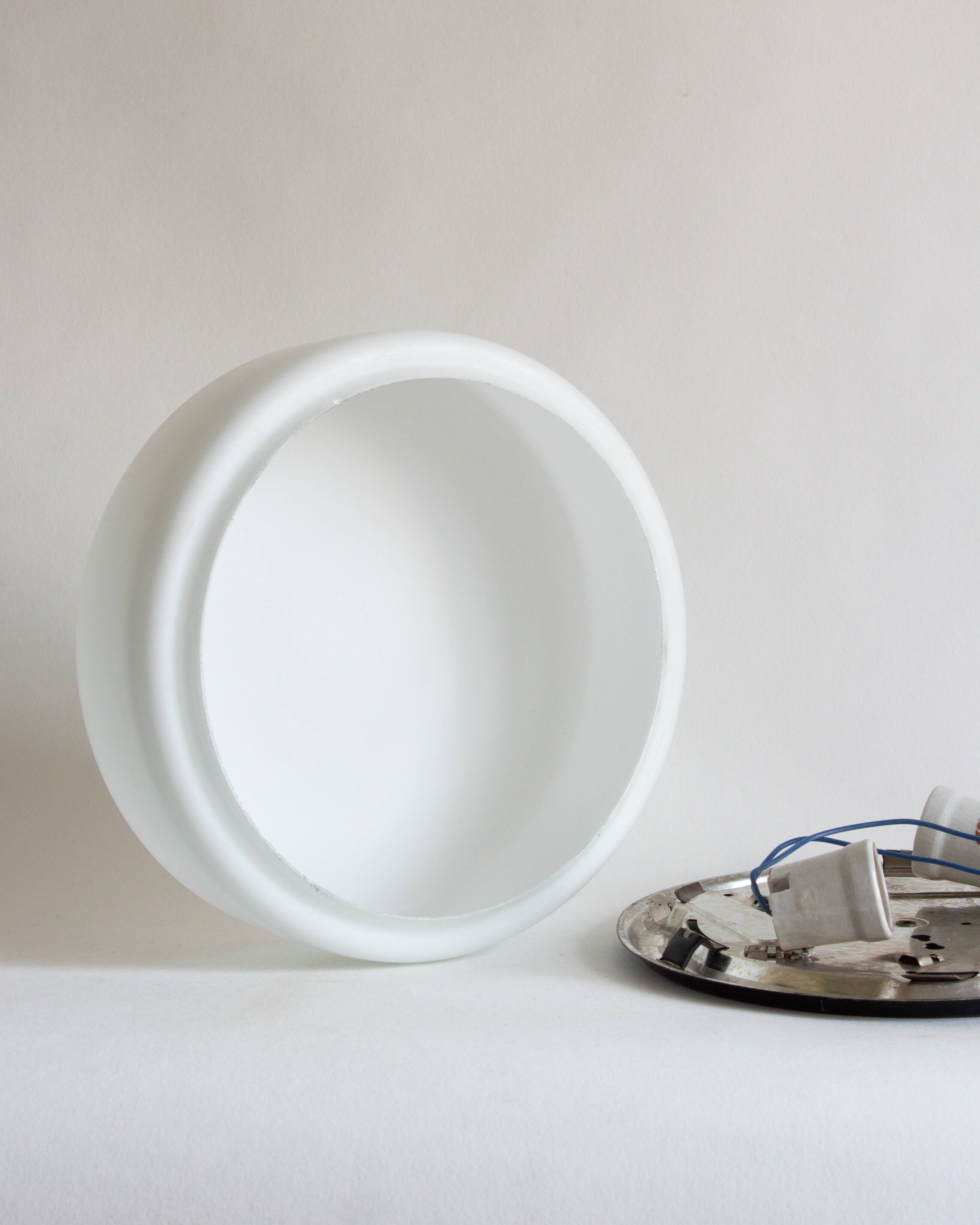 Wall or ceiling light in matt white opaline, 60s/70s