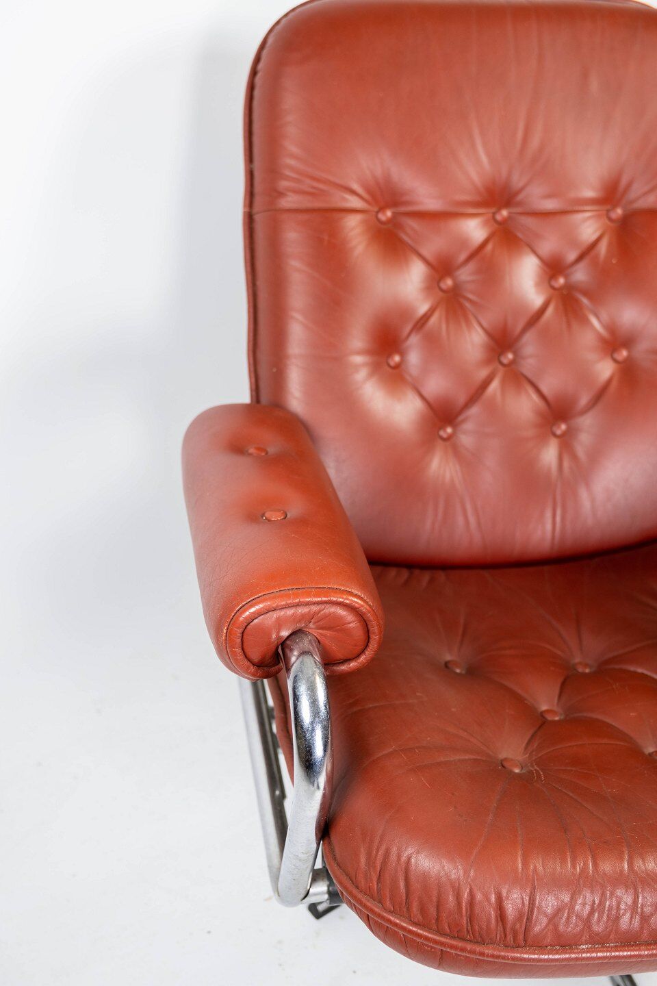 Red leather armchair and Danish metal structure 1960