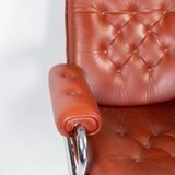 Fauteuil en cuir rouge et structure en métal danois 1960