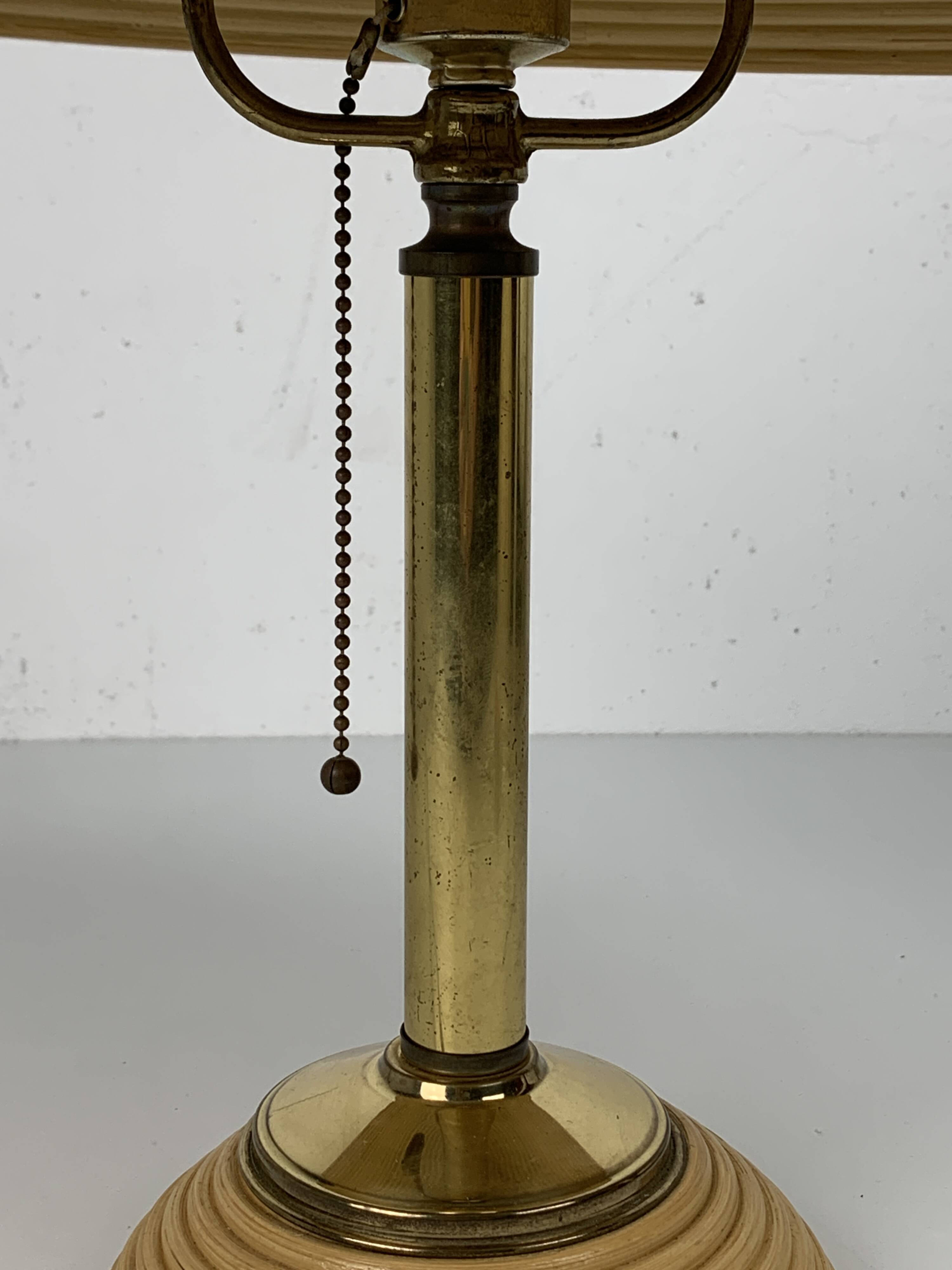 Pencil reed rattan bamboo and brass table lamp, Italy, 1970s
