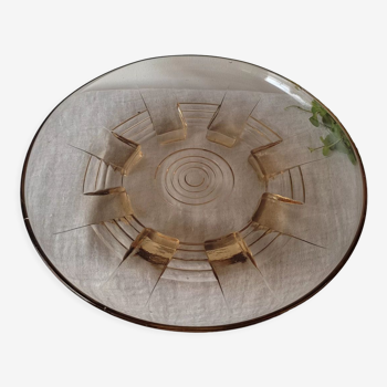 Round dish in smoked glass Art Deco 1930