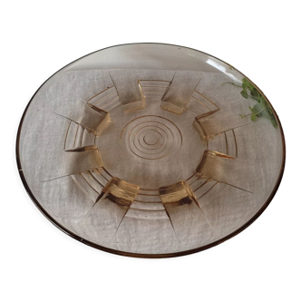 Round dish in smoked glass Art Deco 1930