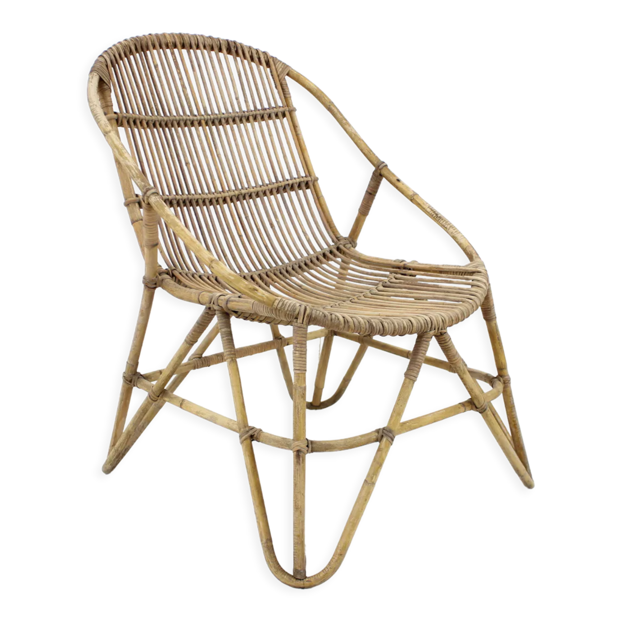 1960s Alan Fuchs Rattan Lounge Chair by Uluv, Czechoslovakia