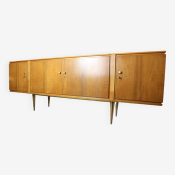 Vintage brass / light wood exclusive sideboard with drawers and shelves, 1960s