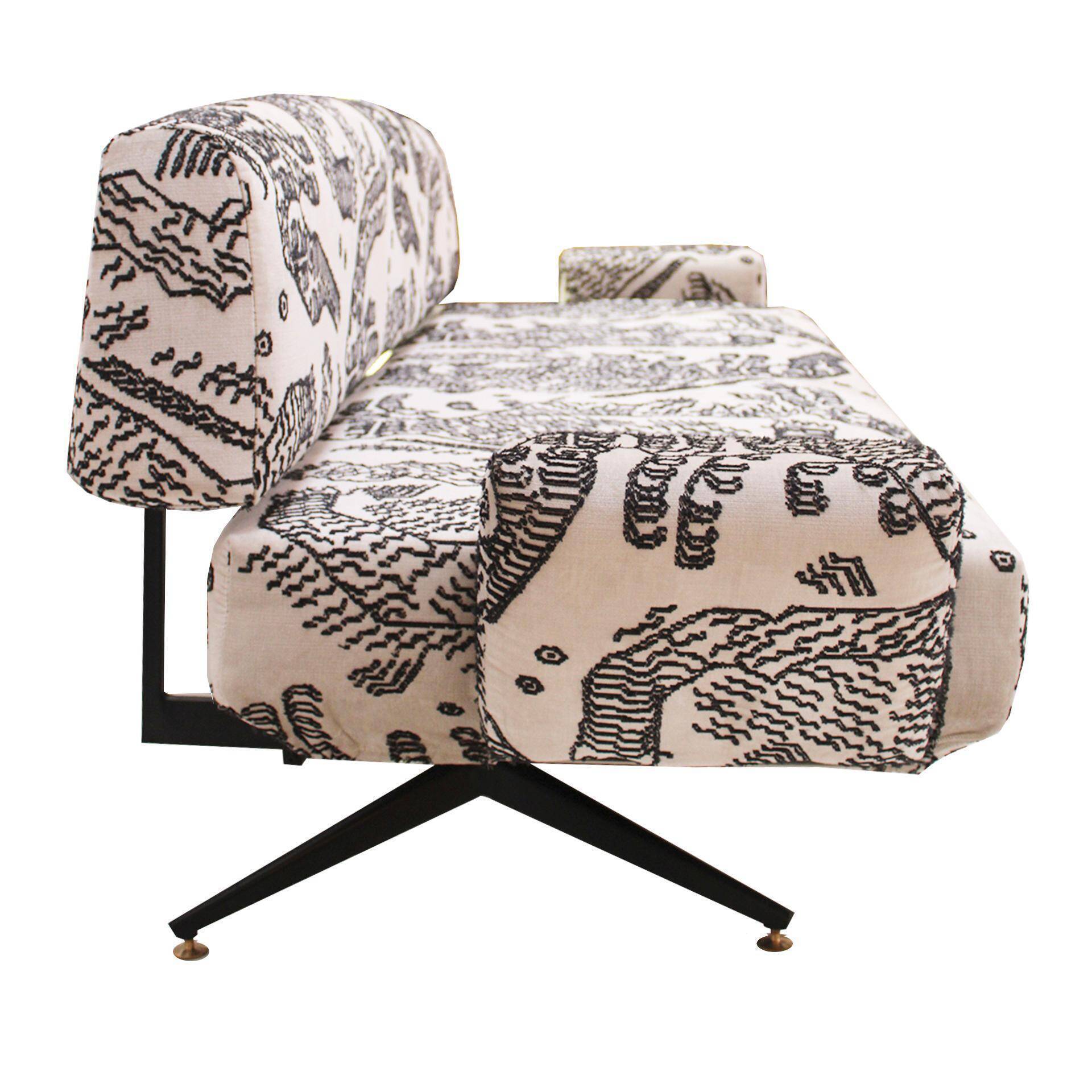 Italian Sofa Upholstered With Blanck and White Dedar fabrik , 1950s