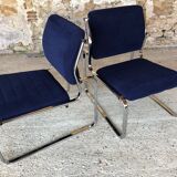 Pair of vintage chrome and blue microfibre armchairs circa 70