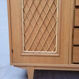 Wooden and rattan chest of drawers, 1960s