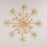 Large flower-shaped chandelier in gilded brass by Palwa, Germany, 1970s.