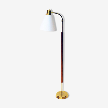 Teak and brass floorlamp with white shade by Borèns, Borås -Sweden 1950s