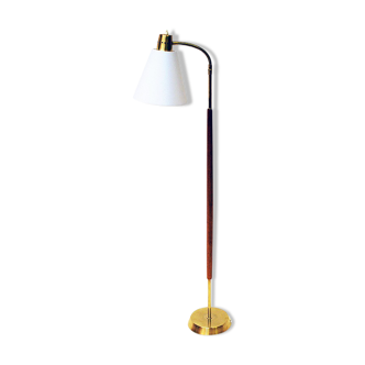 Teak and brass floorlamp with white shade by Borèns, Borås -Sweden 1950s