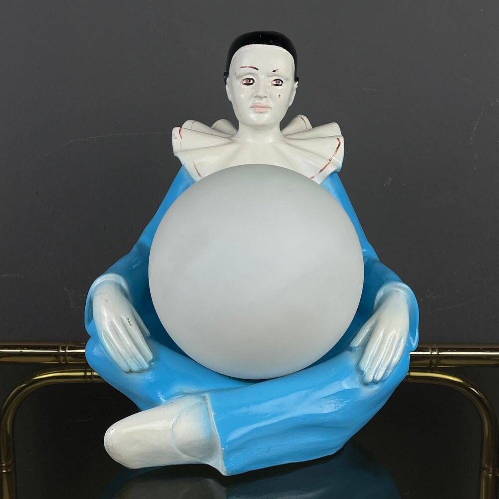 Mid-century Italian Pierrot table lamp in blue ceramic, 1960s.