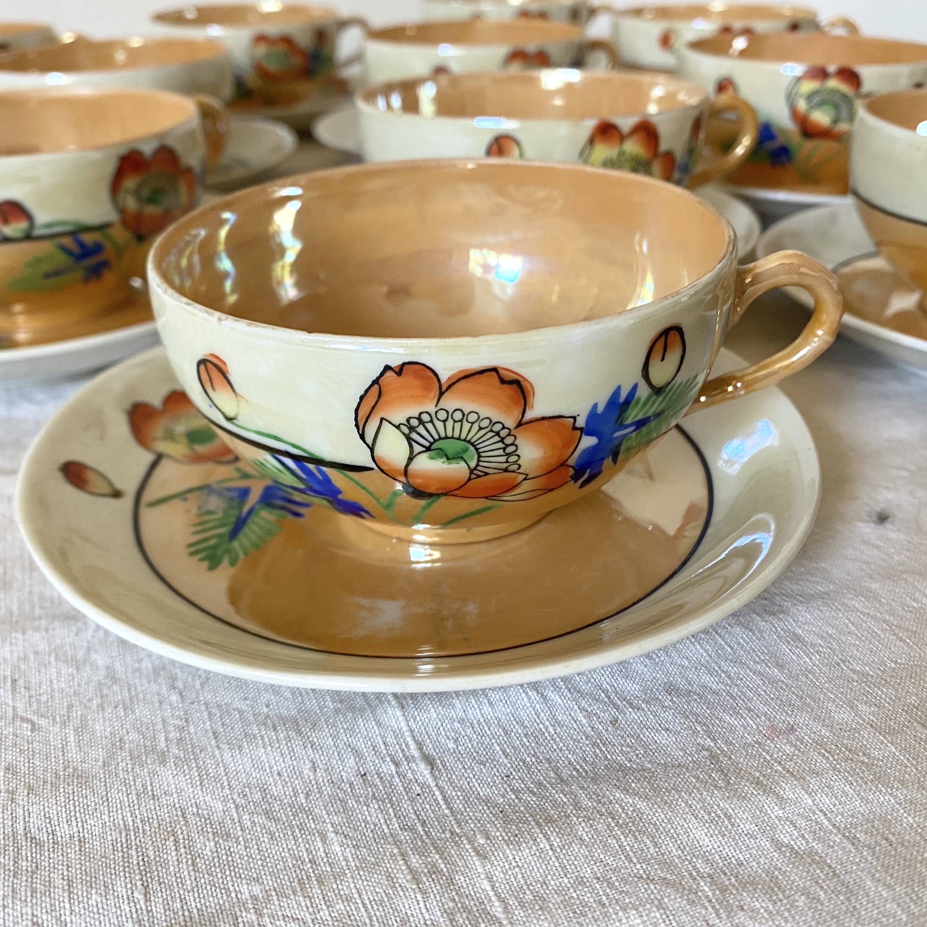 Fine mother-of-pearl and floral porcelain cups, Japan