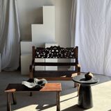 Black solid mango side table (monoxyle) with conical legs