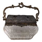 Boite ancienne verre laiton biscuits bonbon coffret