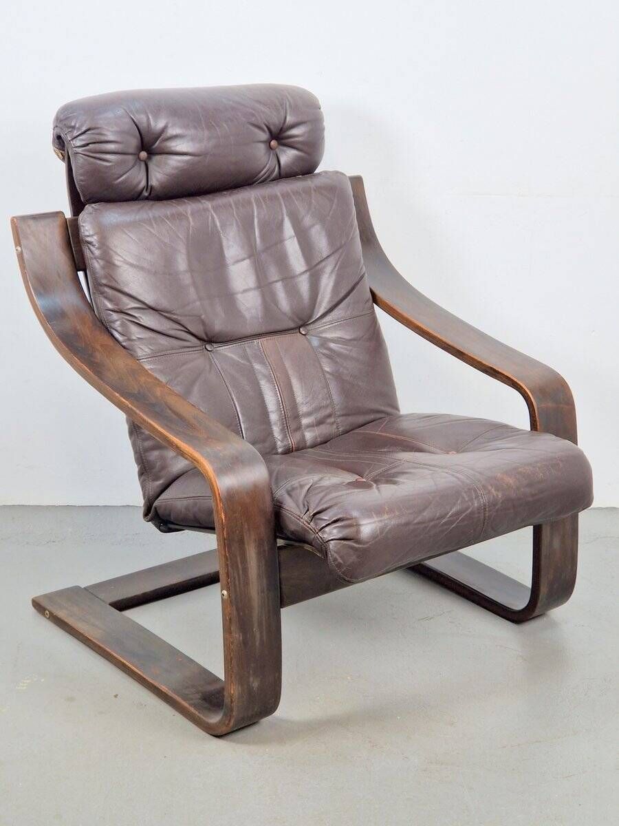 Vintage Armchair in Brown Leather and Bentwood attributed to Coja, 1970s