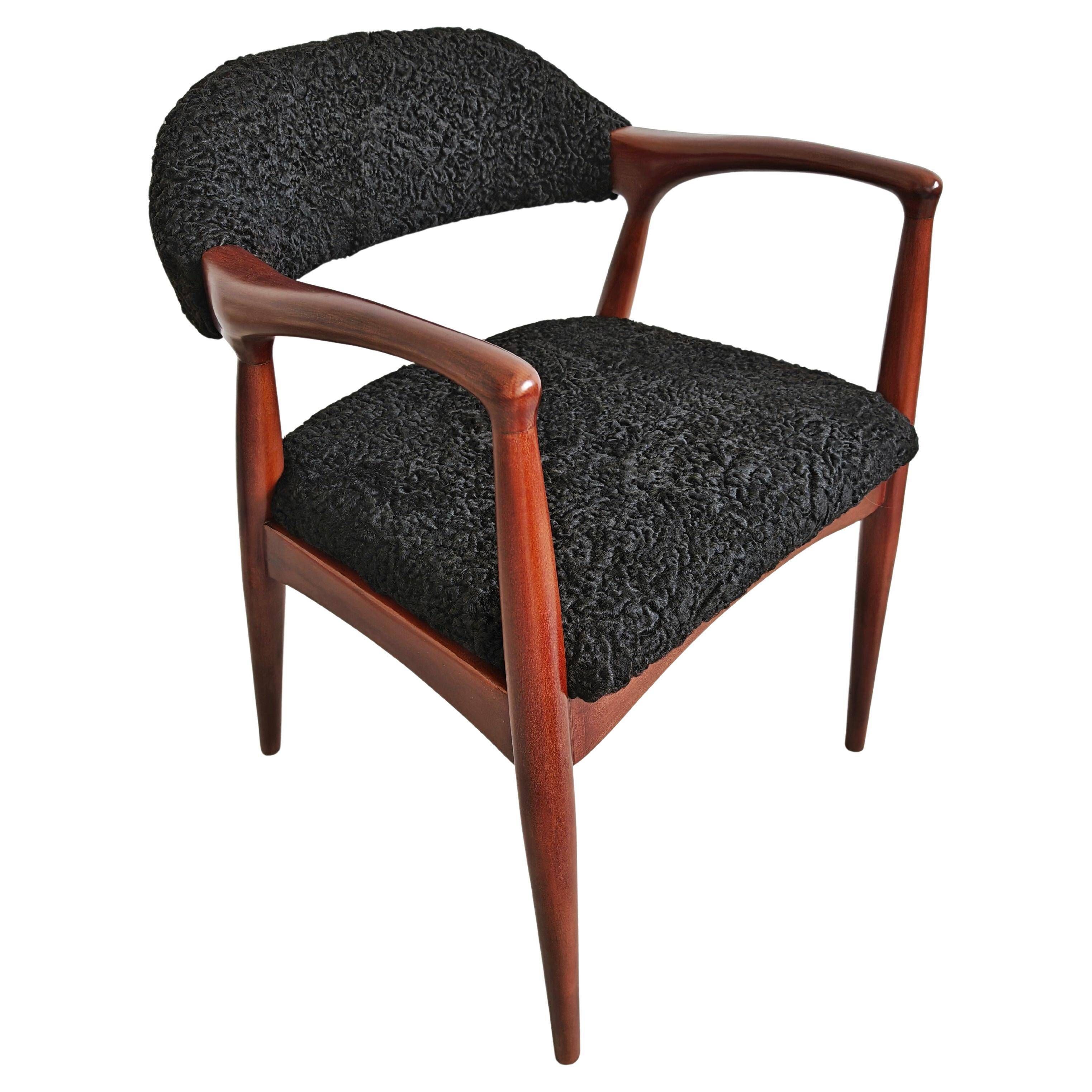 Mid Century Modern armchair in astrakhan lambskin, Yugoslavia 1960s