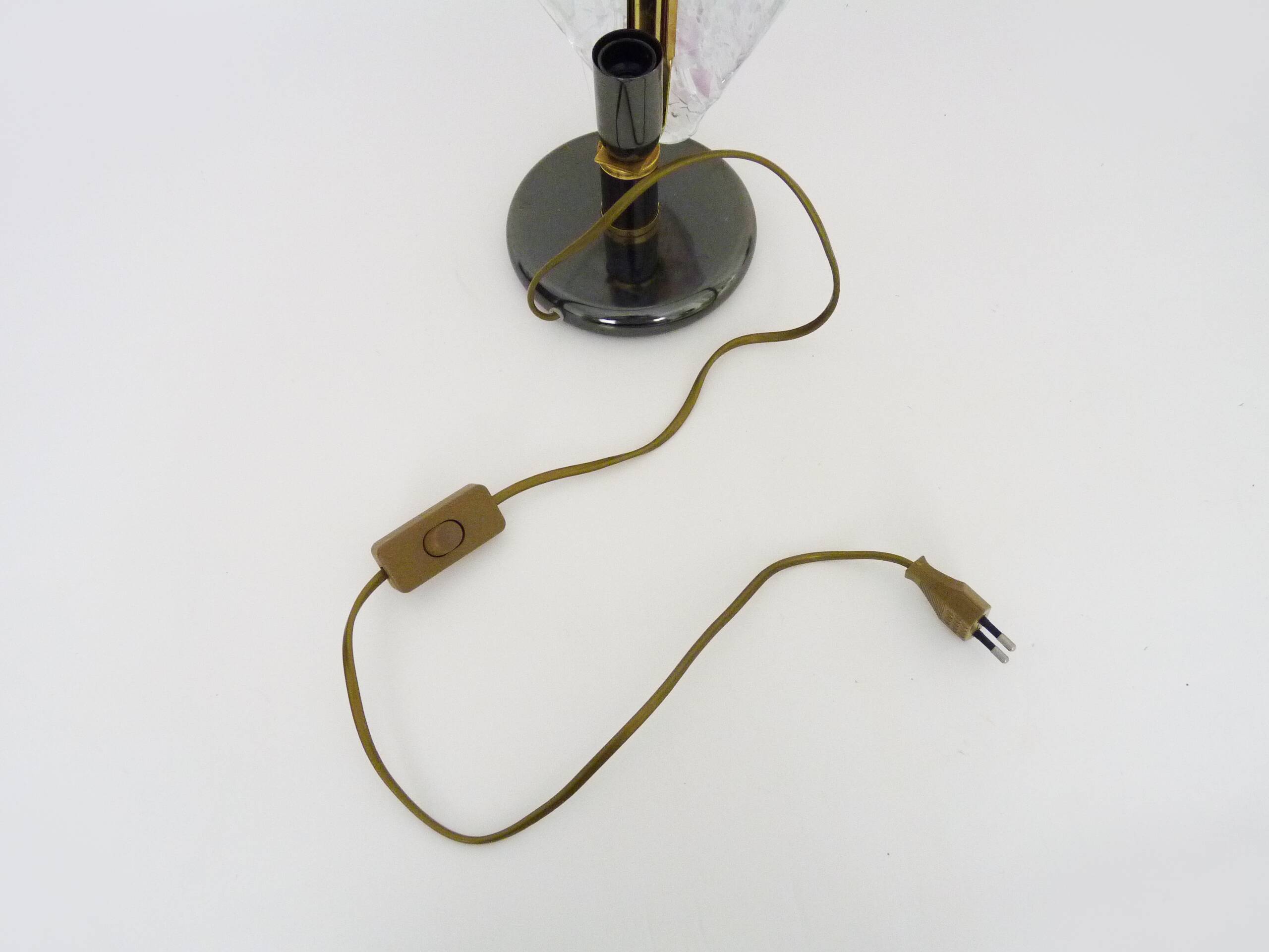 Foliage table lamp in glass and anthracite gray metal. 80 years