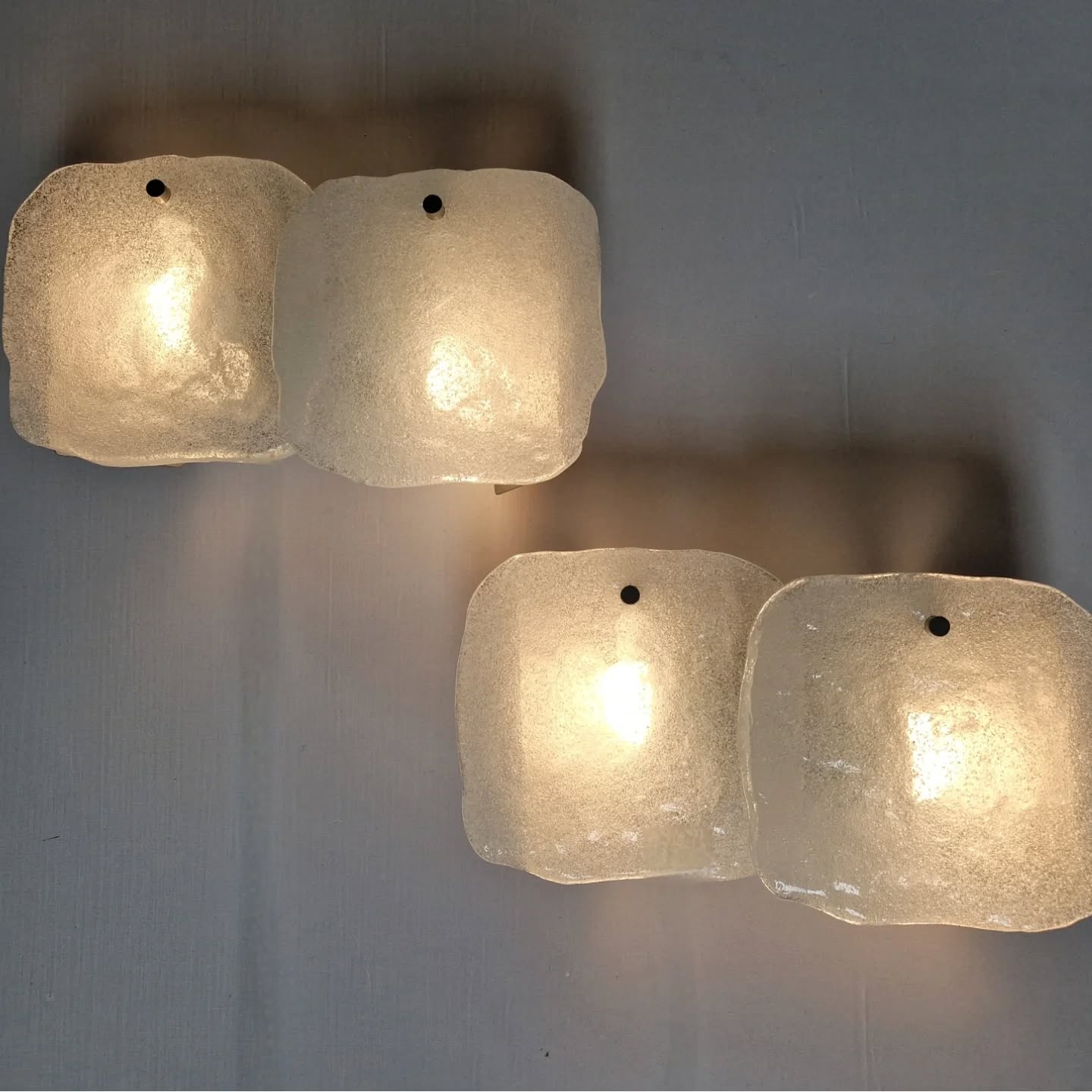 Pair of frosted glass wall sconces, Kalmar Francken, 1970