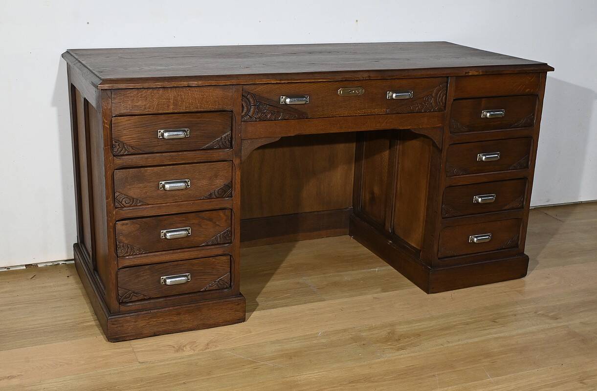 Art Deco Oak Pedestal Desk – 1940