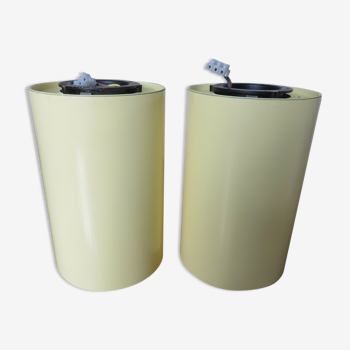Pair of tubular ceiling lights in pale yellow lacquered metal 80s