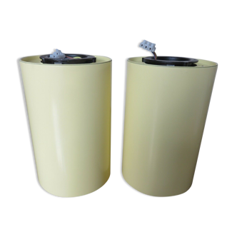 Pair of tubular ceiling lights in pale yellow lacquered metal 80s