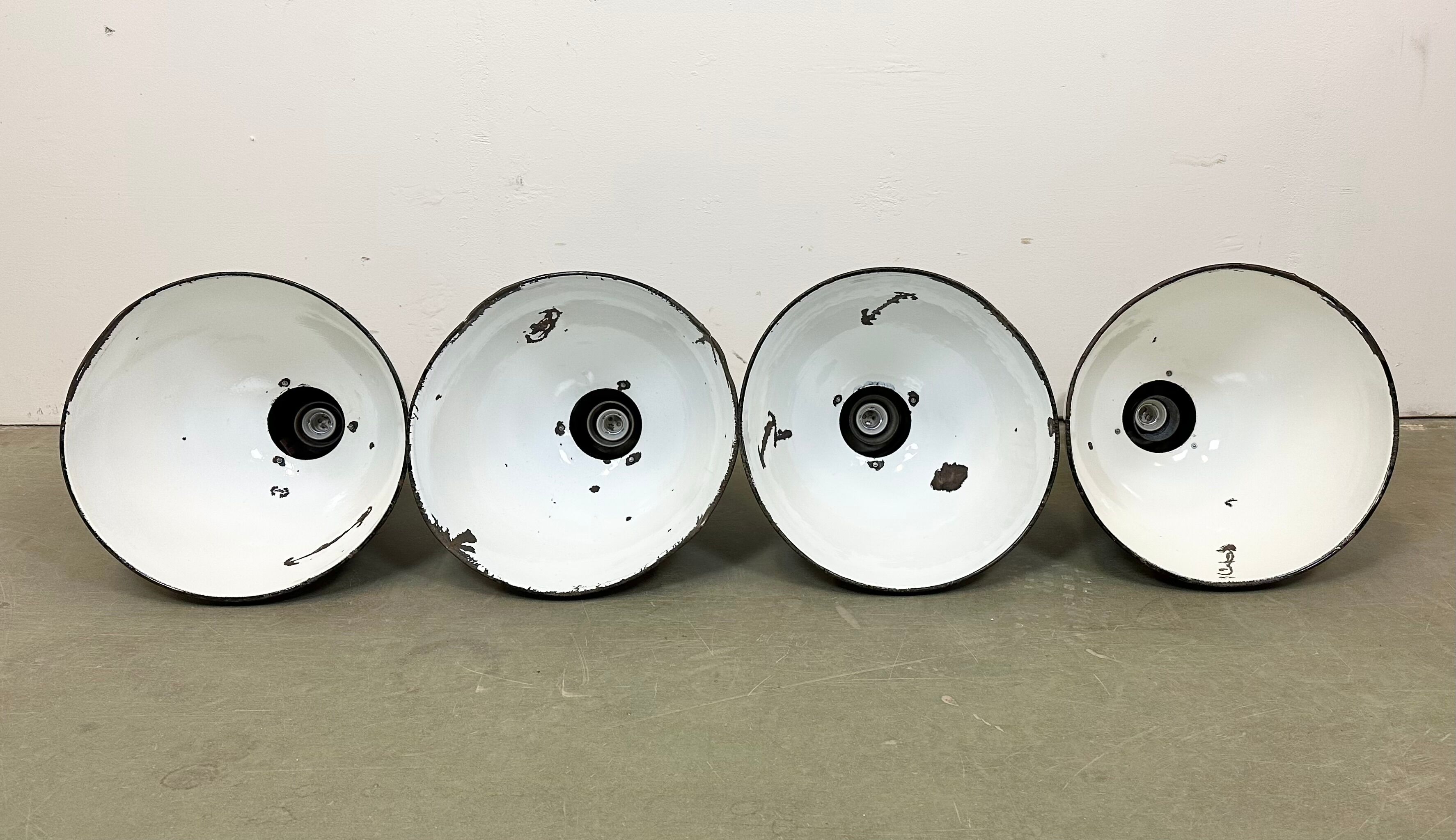 Set of 4 Industrial Bauhaus Black Enamel Pendant Lamps, 1960s